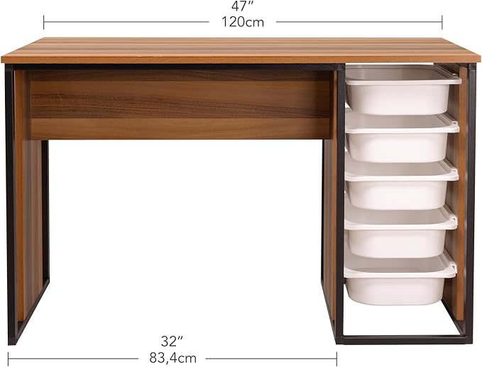 Desk with Drawers, Puzzle Table, Hobby & Activity Desk, Space-Saving Do-it-Yourself Desk, Small Modern Office Desk, Simple Pc Table with Storage (Walnut)