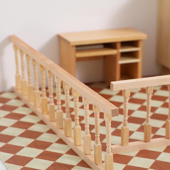 TOYANDONA 4pcs Dollhouse Railing 1/12 Scale - Wooden Dollhouse Handrail Miniature Stair Railing for Doll House Decoration Accessories