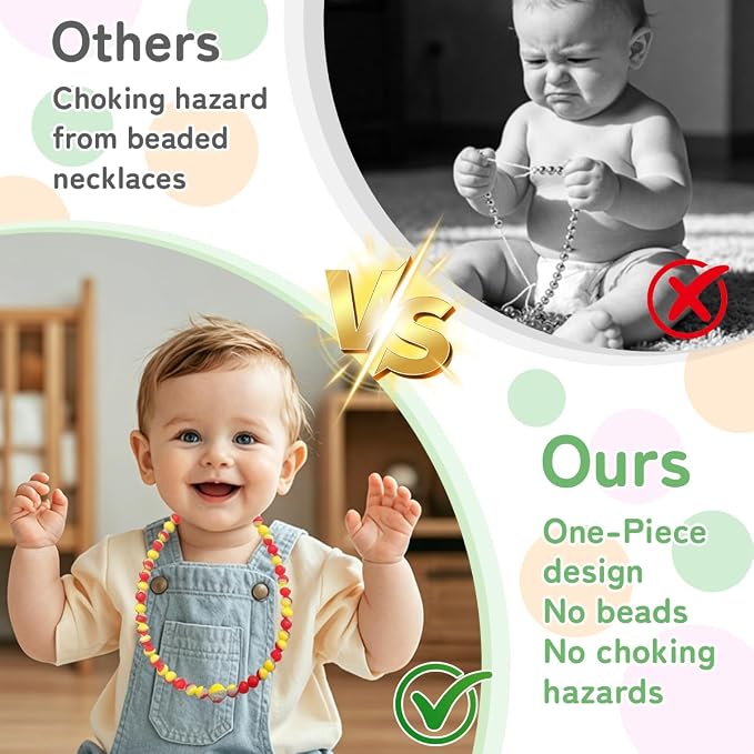 Teething Necklace for Baby,Tooth Grinding Toys，Sensory Chew Necklace for Kids, Girls,Boys,Adult with Autism, ADHD,Teething Beads for Babies