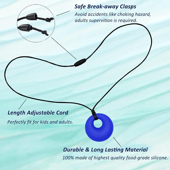 Chew Necklaces for Sensory Kids, Silicone Chewy Necklace Sensory 4 Pack for Boys Girls with Autism ADHD Anxiety Reduce Fidgeting, Oral Chew Toys for Kids and Adults Chewing, BPA Free