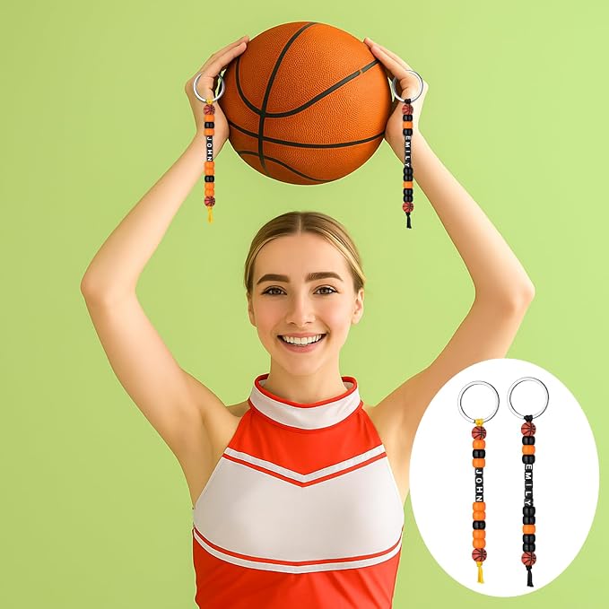 Landical 564 Pcs Basketball Keychain Making Kit DIY Basketball Bead Key Chain Set Craft Adjustable Sport Letter Bead Sport Theme Party Favor Gift Accessory Holiday Decoration for Adult(Vintage Color)