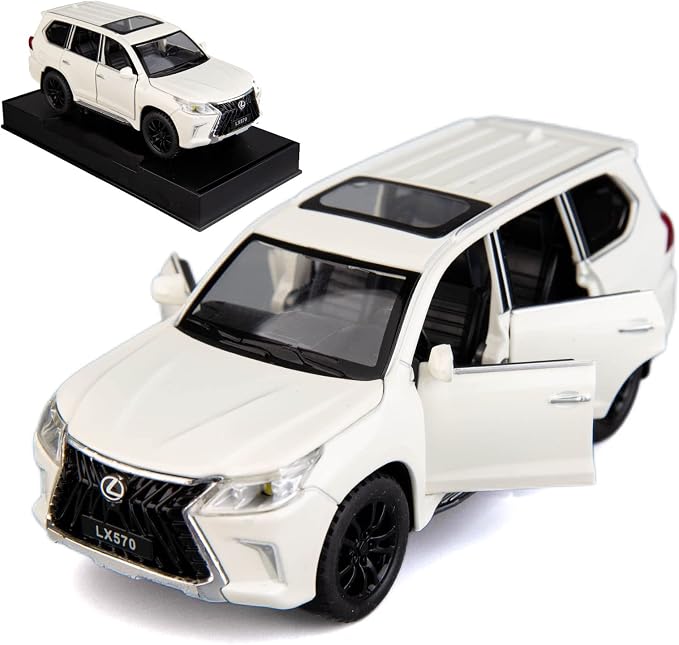 BDTCTK 1/32 Compatible for Lexus LX570 Off-Road in Luxury SUV Model Car, Zinc Alloy Pull Back Toy car with Sound and Light for Kids Boy Girl Gift(White)