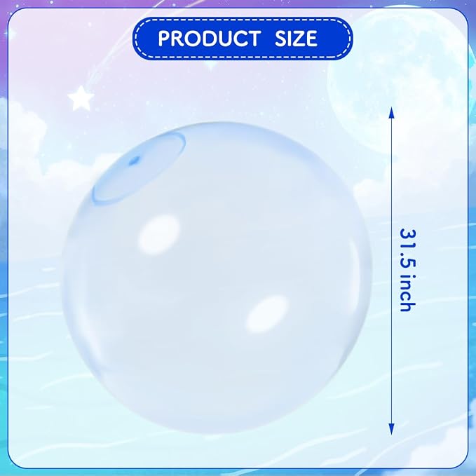 32 Inch Giant Water Bubble Ball for Adults Teenagers Giant Inflatable Water-Filled Ball Soft Rubber Ball for Outdoor Pool Beach Garden Yard Games（Blue)