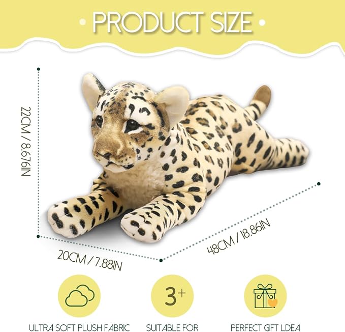 Cheetah Stuffed Animal 19" Realistic Leopard Stuffed Animal Cheetah Stuffy Leopard Plush Toys Cute Stuffed Jaguar Plush Birthday Graduation Gift for Girls Boys