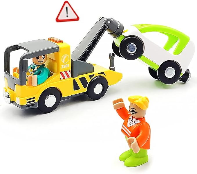Wooden Train Cars Track Accessories Set - Small Vehicles Magnetic Trailer Truck - Fit for Wooden Train Track - Railway for Boys and Girls