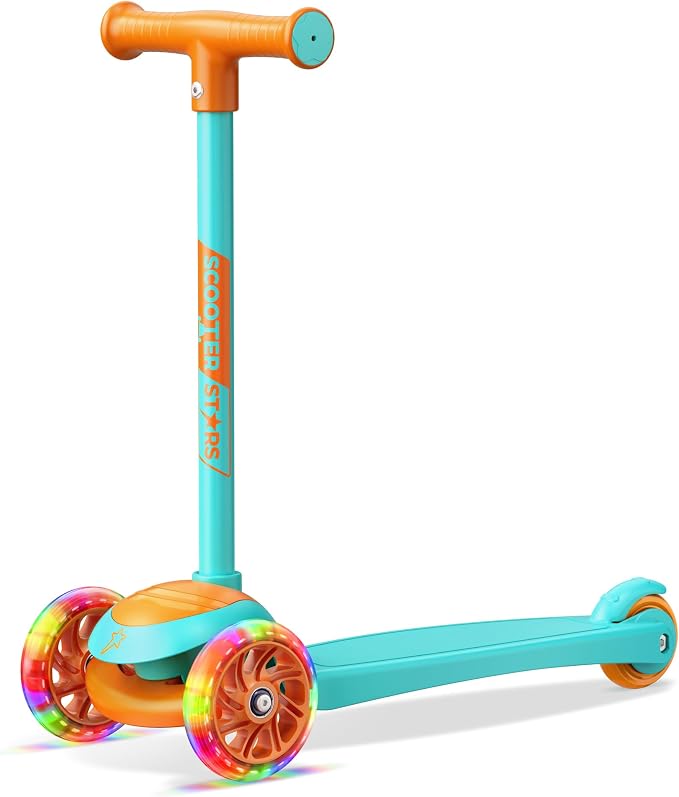 3 Wheel Scooter for Kids, Smooth Light Up LED Front Wheels, Wide Anti Slip Deck, Rear Foot Brake, Easy Lean to Steer Maneuvering, Indoor & Outdoor Ride On Toys for Ages 2 Up,