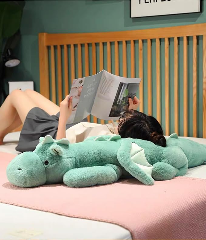 35.4" Green Dragon Stuffed Animal, Medium Soft Dinosaur Plush for Kids and Adults, Sturdy Fluffy Plushie Pillow
