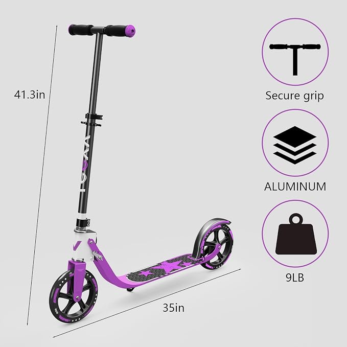Adult Scooter with Big Wheels | Adjustable Height, Foldable Aluminum Frame | Smooth Ride for Urban Commuting and Outdoor Fun | Suitable for Teens 8-12 | 220 lbs Weight Limit