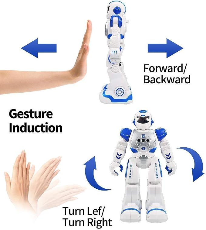 Remote Control Robot for Kids,Intellectual Gesture Sensor Programmable Robots with Infrared Controller Early Education Toys can Dance Sing Walk,Best Gift for Children (Blue/White)