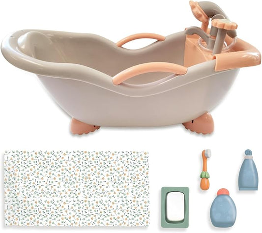 JC Toys - for Keeps Playtime! | Baby Doll Real Working Bath Set | Fits Dolls up to 16" | Shower and Faucet Really Work | Play Accessories | Ages 2+ | Earth Tone Colors