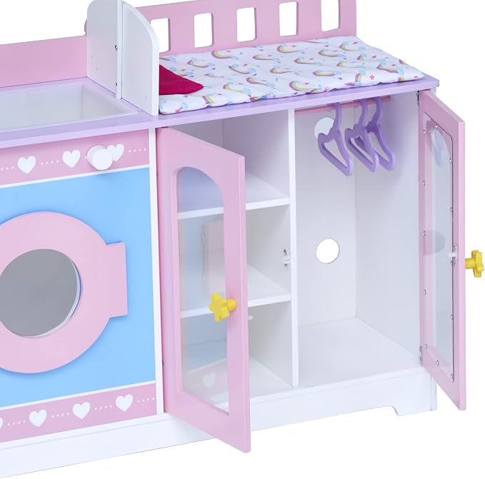 Olivia's Little World 6-in-1 Baby Doll Changing Station with Bedding & Mobile, Pink/Purple | 6 in 1
