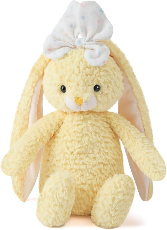 Bunny Stuffed Animal Soft Rabbit Cuddly Toy 8'' Long - Eared Plush Bunny with White Bow Plush Toys for Babies and Toddlers