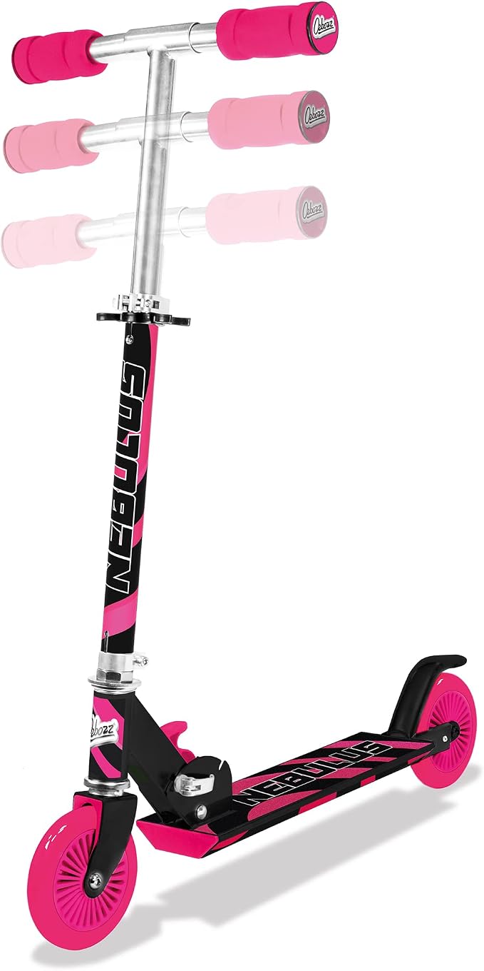 Ozbozz Nebulus Adjustable Scooter: Pink & Black - Kids Two Wheel Scooter, Foam Handle Grip, Adjustable Handle Height