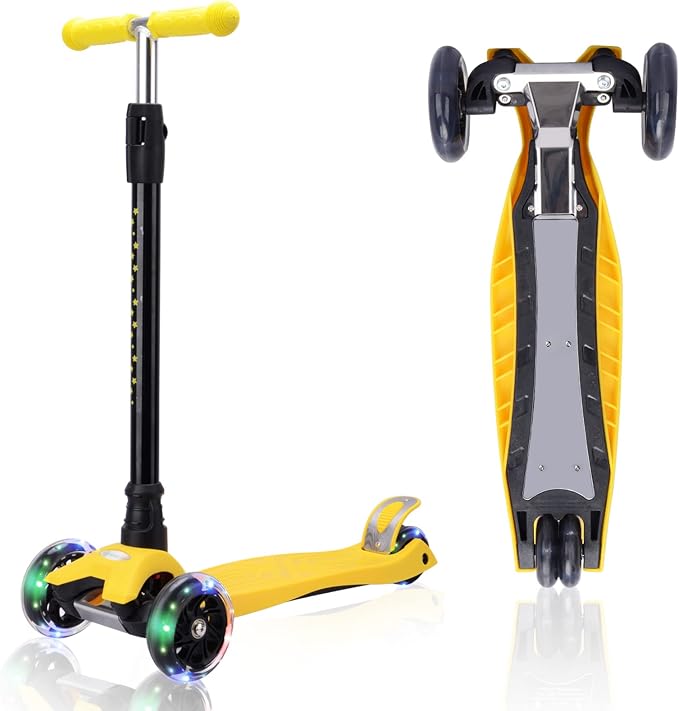 3 Wheel Scooter for Kids Ages 6-12,Kids Scooter with Light Up Wheels, Sturdy Deck Design, and 4 Height Adjustable Suitable for Kid Ages 3-12