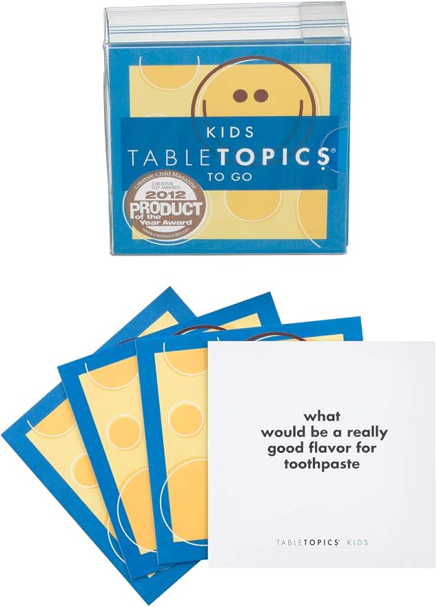TableTopics Kids "To Go" Question Game with Conversation Cards for Kids - 40 Conversation Starters for Families to Play at the Dinner Table, Family Game Night, & Road Trips