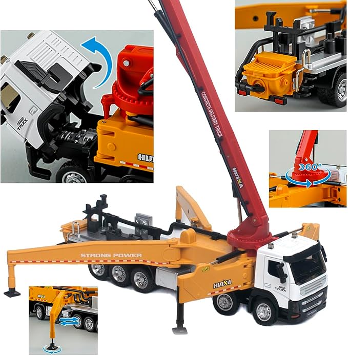 Ailejia Concrete Pump Truck Model Toy Construction Vehicle 1:50 Scale Die-cast Heavy Duty Wheeled Pump Truck Toys for Kids and Ornament (Red)