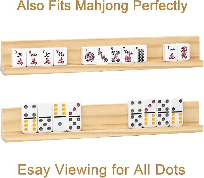Domino Racks Set of 8, Mexican Train Dominoes Trays, Wooden Domino Holders for Mexican Train, Chickenfoot Combo, Mahjong and Other Dominoes Games13.97 x 2 x 1.18 Inches - Dominoes NOT Included