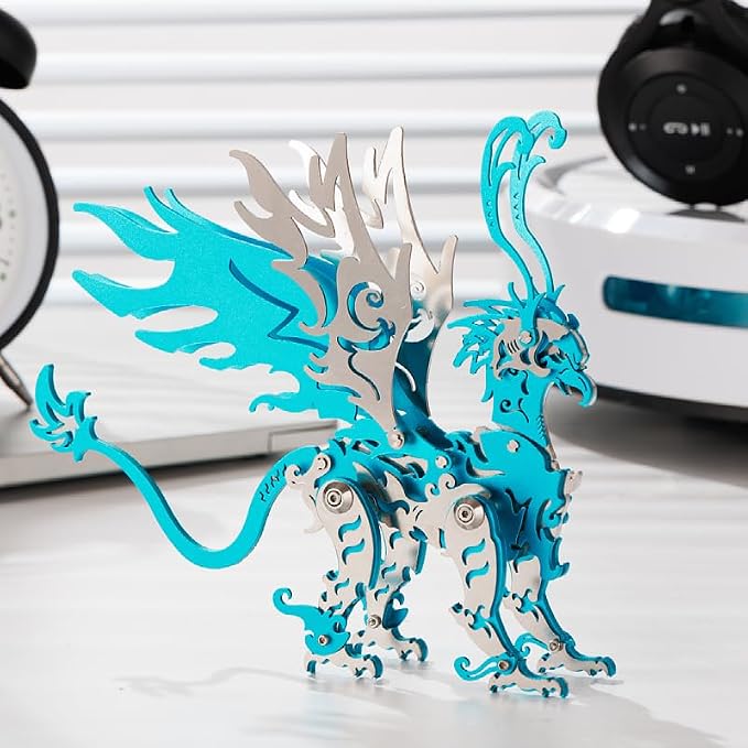 3D Metal Puzzles Toys The Meow Meow Family King and Princess Cat DIY Handmade Assembled Model Kits Ornaments Christmas New Year and Birthday Gifts for Adult (Gu Diao Blue)