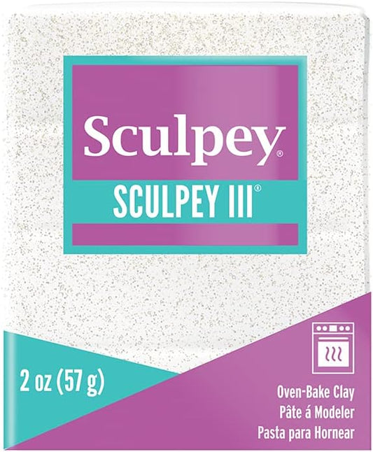 Sculpey III® Polymer Oven-Bake Clay, White Glitter, Non Toxic, 2 oz. bar, Great for Modeling, Sculpting, Holiday, DIY, Mixed Media and School Projects.Perfect for Kids & Beginners!