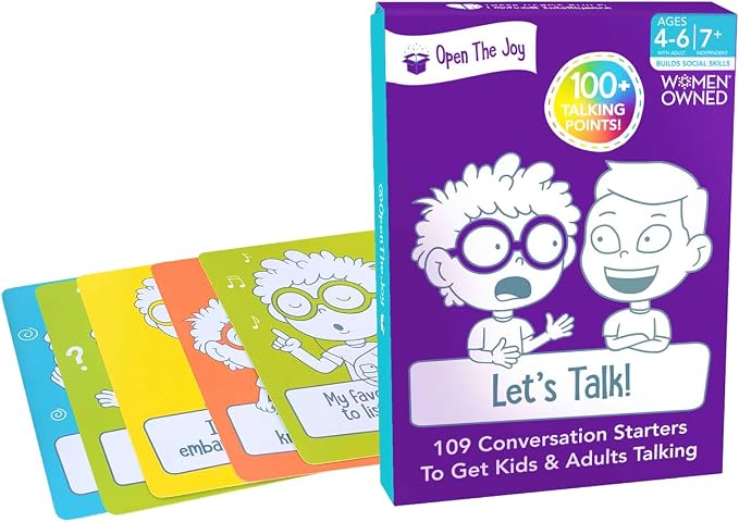 Open The Joy Let's Talk Conversation Starter Cards for Kids | 100+ Prompts & Questions to Build Emotional Intelligence, Communication, and Social Skills | Fun Family & Classroom Game | Ages 4+