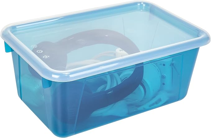 Storex Small Cubby Bins – Plastic Storage Containers for Classroom with Non-Snap Lid, 12.2 x 7.8 x 5.1 inches, Tint Teal, 5-Pack (62486A05C)