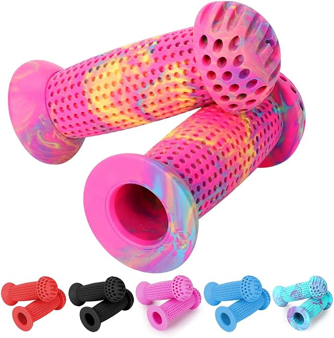 Kids Bike Grips - 105mm Bicycle Handlebar Grips With Mushroom Pattern for Bikes, Balance Bikes, and Kick Scooters