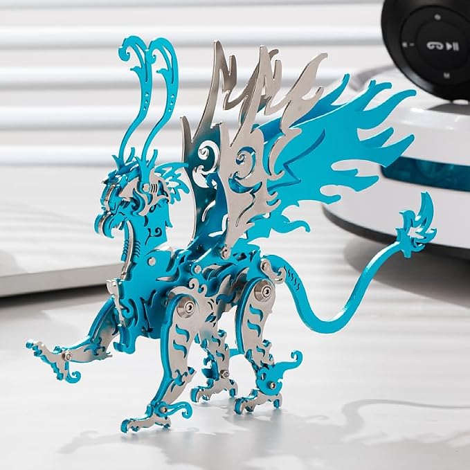 3D Metal Puzzles Toys The Meow Meow Family King and Princess Cat DIY Handmade Assembled Model Kits Ornaments Christmas New Year and Birthday Gifts for Adult (Gu Diao Blue)