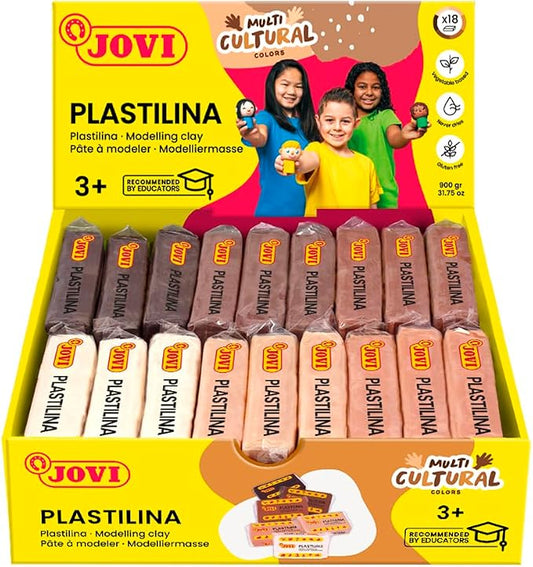 Jovi - Non-Hardening Modeling Clay Set, 18 Bars, 6 Multicultural Colors | Non-Staining, Easy Clean Up, Vegetable-Based Creative Clay, gluten-free