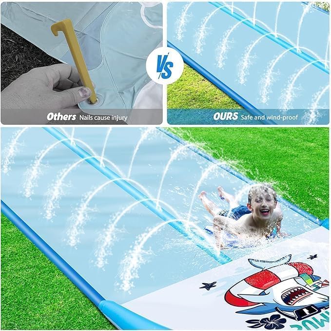 30ft Slip Splash and Slide, Heavy Duty Lawn Water Slide, Extra Long Slip Water Slides with 2 Bodyboards for Kids Adults Summer Toy with Sprinkler, Sports Outdoor Garden Backyard