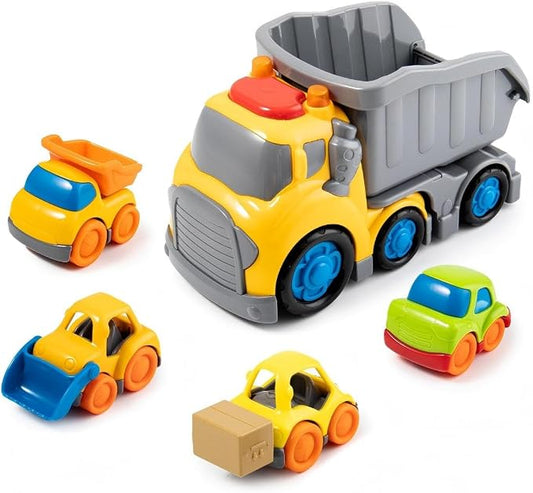 P&C 7.6" Toddler Construction Dump Truck Toys for Ages 2-4, Beach Sand Outdoor Toys Dump Truck Set with Sounds and Lights for Kids 18M+, 2, 3, 4, Ideal Birthday Christmas Gifts for Boys Girls