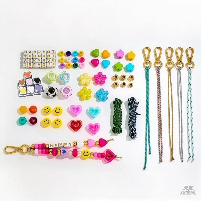 Winshall 421PCS Beaded Keychain Making Kit for Women,Acrylic Heart Star Flower Letter Alphabet Bag Beads DIY Key Chain Charm Supplies Crafts Accessoriess Jewerly Making Kit for Women
