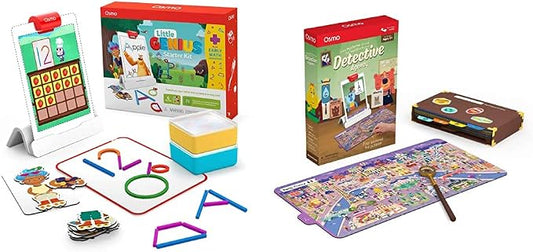 Osmo - Little Genius Starter Kit for iPad + Early Math Adventure & Detective Agency Game - 7 Learning Games - Ages 3-5 - Counting, Shapes, Phonics, Solve Global Mysteries iPad Base Included