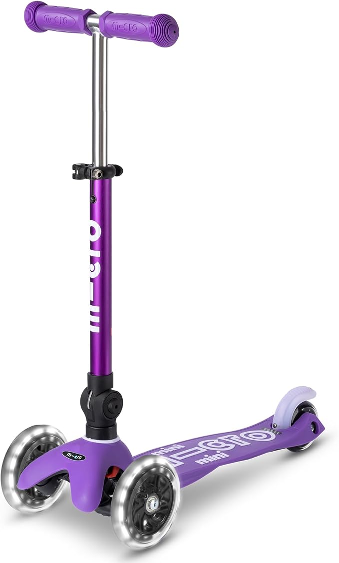 Micro Kickboard | Mini Foldable LED Kids Scooter for Ages 2-5 | Children up to 110 lbs | 3 Wheel Lean-to-Steer Design | Adjustable T Bar | Smooth Ride, Motion-Activated PU LED Wheels | Swiss Design