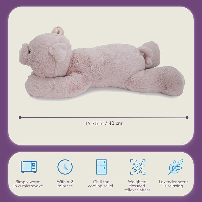 OSOCU® Microwavable & 1.8 LB Weighted Stuffed Animal - Pink Pig Heating Pad with Lavender & Tourmaline - Soothing Warm Heatable Plush Toy for Menstrual Cramps, Muscle Aches, Shoulder Tension