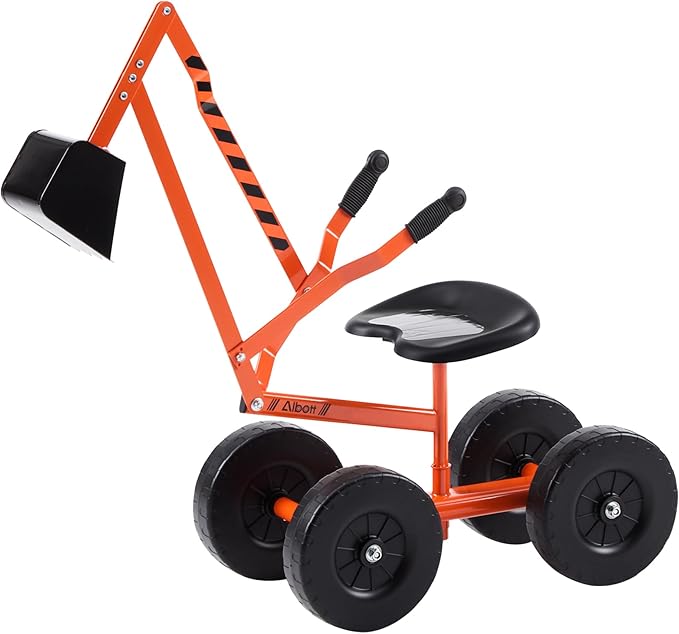 Albott Ride On Sand Digger Excavator Toys Working Crane with 8 inches Wheels and 360° Rotation Seat (Orange)