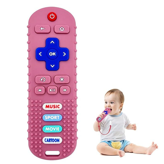 ROBBEAR 1 Pack Baby Teething Toys, Food Grade Silicone Remote Control Teether Toy for Babies 3 6 12 18 Months, TV Remote Shaped Chew Toys for Boys and Girls, Freezer BPA Free