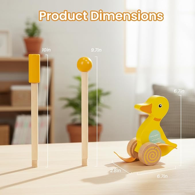 Wooden Push Toys for Toddlers 1-3, Baby Pull Along Stick Walking Duck | Montessori Early Development Toy for 1 Year Old Girls Boys Birthday Gift