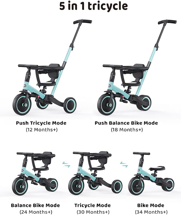 newyoo Toddler Tricycles for 1-3 Year Olds, Toddler Bike, Baby Balance Bike, Christmas and Birthday Gift for Boy and Girl, Trike with Push Handle, Safety Guard, Safety Belt, Blue, TR008 | for 1-3 Year Olds