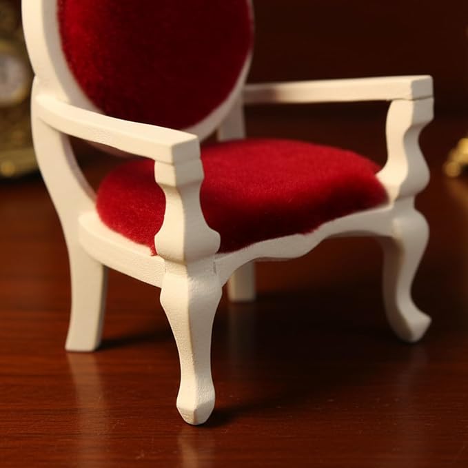 Dollhouse Chair Miniature Furniture Retro Vintage Chair Wooden Accessories 1:12 Chairs Upholstered Victorian Carved Armchair for Christmas Decoration Ornament (C)