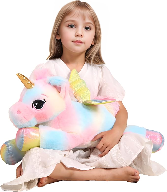 FFxiong 24 Inch Multicolored Big Unicorn Stuffed Animal Plush Toy Pillow, Cute Soft Giant Unicorn with Rainbow Wings Large Doll, Gift for Children Girl Boy Kids Birthday Valentine Christmas