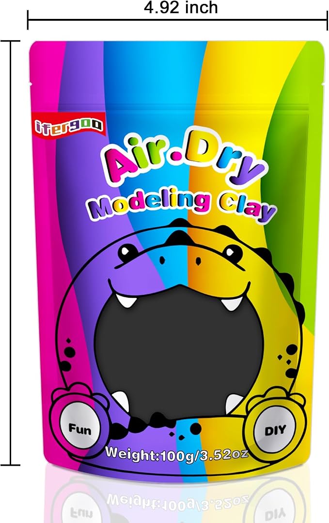 ifergoo Black Air Dry Clay, DIY Creative Modeling Clay for Kids, Super Light Magic Foam Clay for Kids Age 3-12, Soft, No-Sticky & Non-Toxic, Molding Clay for School Art & Craft Project(100g/3.5oz)