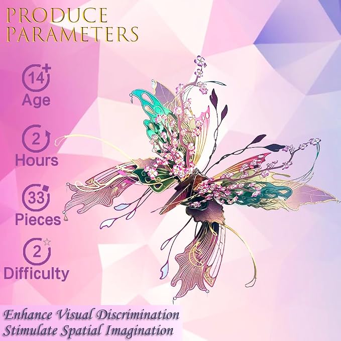3D Metal Puzzles for Adults,Butterfly Model Building Kits,Cute Insect Design,Brain Teaser Puzzle,DIY Mechanical Assembly Kit Creative Ornament Suitable for Home Decor Art Craft (Pink)