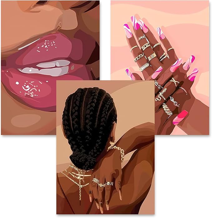 Paint by Numbers for Adults and Kids Beginner, 3 Pack Black Girl Pink Painting by Number Kits On Canvas Number Artist Paint by Number Kit DIY Oil Acrylic Paints Home Wall Decor Gift 12X16 inch