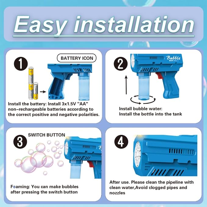 2 Pack Kids Bubble Machine Gun for Toddlers with Bubble Solutions Outdoor Toys Automatic 10-Hole Bubbles for Kids Bubble Blower Maker Party for Boys Girls Easter Basket Stuffers Valentines Gift