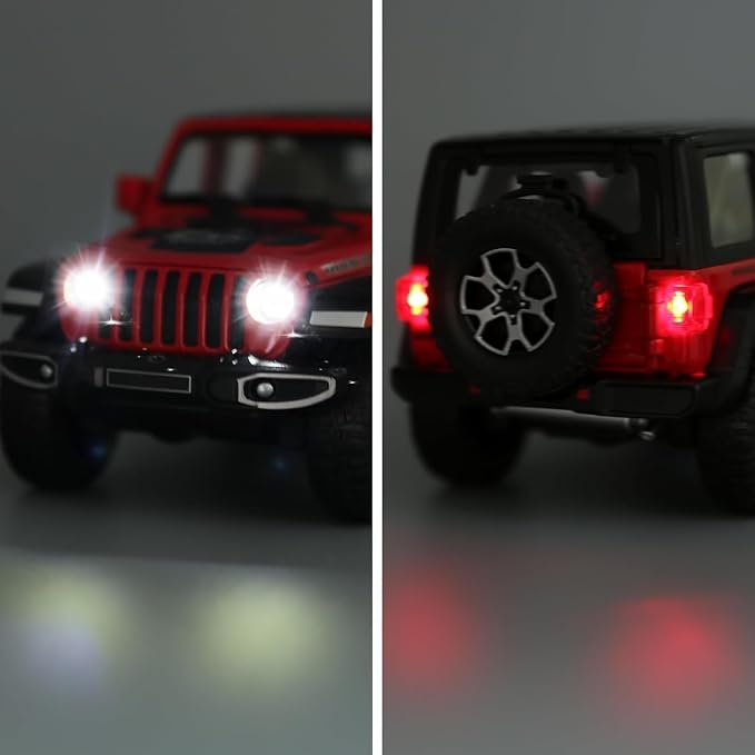 BDTCTK Off-Road 7 Door for Wrangler Diecast Toy Car Model, 1/22 Scale Metal Alloy Vehicle for Kids Boys Girls Adults, Doors Open, Light and Sound, Gifts Red