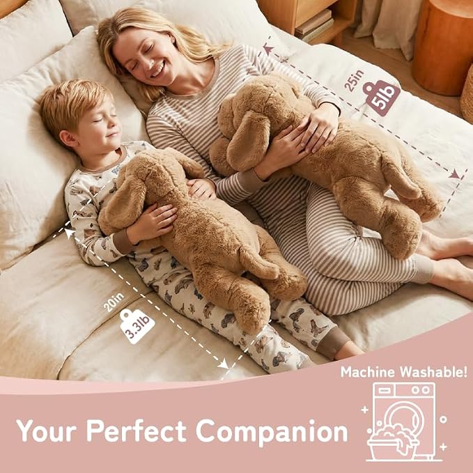 Niuniu Daddy 25" 5lb Dog Weighted Stuffed Animal forKids and Adults, Soft Sensory Plush Body Pillow for Calming Support, Large Animal Toy for Everyday Comfort