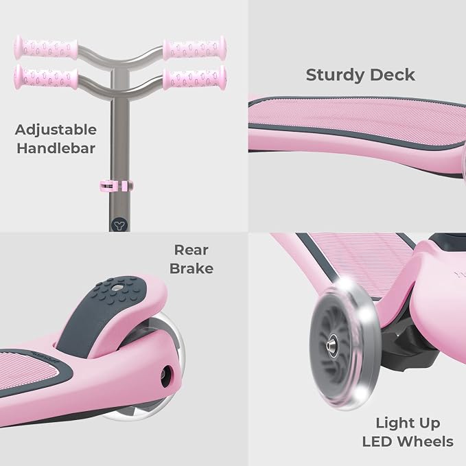 Yvolution Y Glider Air Scooter for Kids, 3 Wheel Scooter for Toddlers 4 Adjustable Height Glider with Kick Scooters, Lean to Steer with LED Flashing Light for Children Ages 3+ Years Old