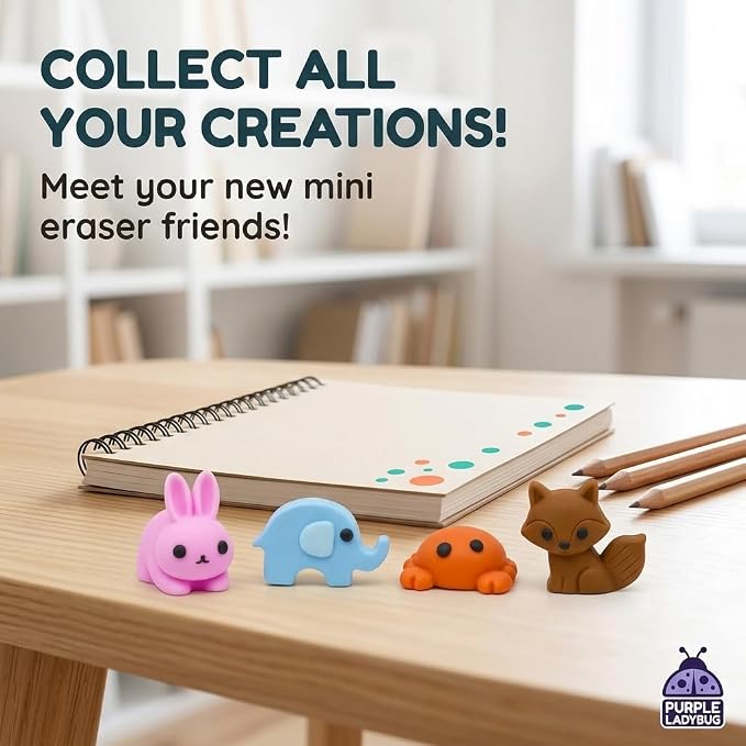 DIY Clay Cute Mini Eraser Kit for Kids - Birthday Gifts for 4 5 6 7 8 9 10 11 12 Girls & Boys - Students Desk Pet Animals Make Your Own Erasers Kit, Arts and Crafts for Kids Ages 8-12 4-8