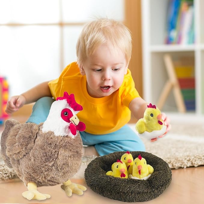 Youthfuljive 9 in 1 Chicken Stuffed Animal Set, Stuffed Chicken Plush Toy Egg Laying Hen with Zipper and Baby Chicks Plush Chickens Eggs and Coop Chicken Toys for Kids Girls Boys Birthday