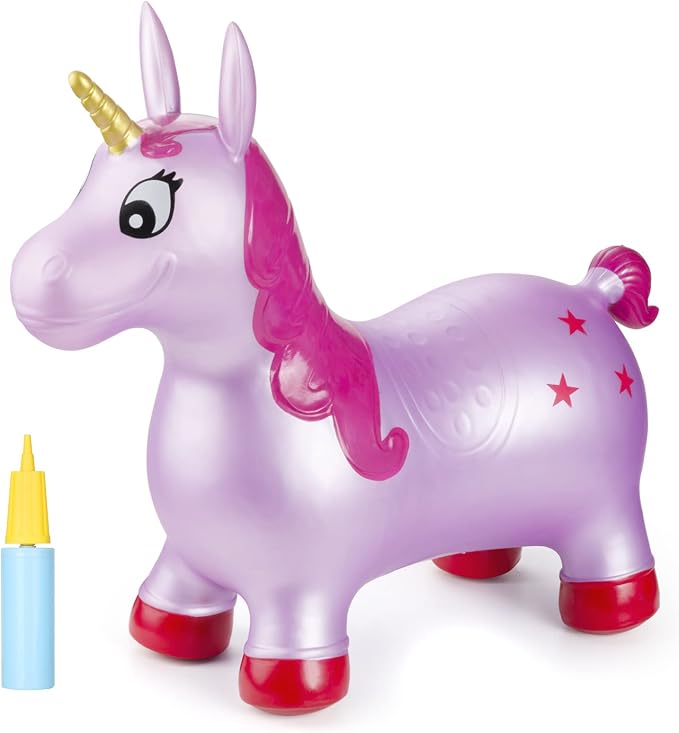 INPANY Unicorn Bouncy Horse Toys, Toddler Inflatable Unicorn, Bouncy Pals | Eco-Friendly PVC, Low Center Gravity, Cute Cartoon Design, Load 100 Lbs, Learn & Exercise & Active Fun, Gifts for 1-3 Kids